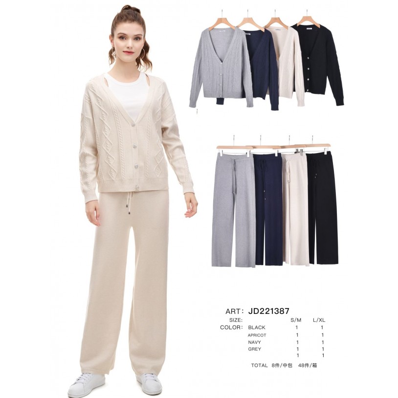 221387 Women's Cable Knit Cardigan and Pants Set