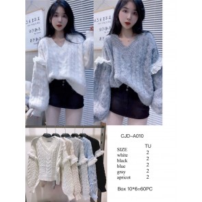 A010 Women's Lace Trim Cable Knit Sweater